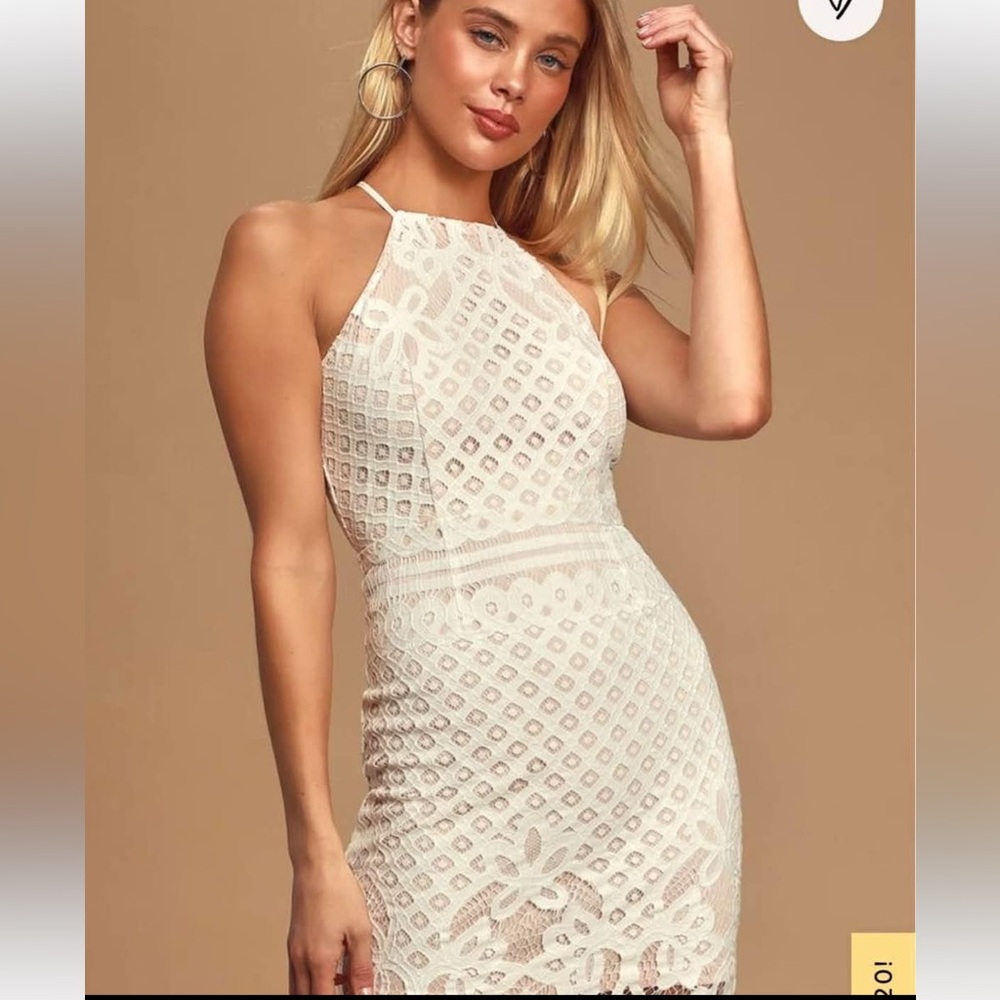 Lulu's Cream Backless Halter Dress
